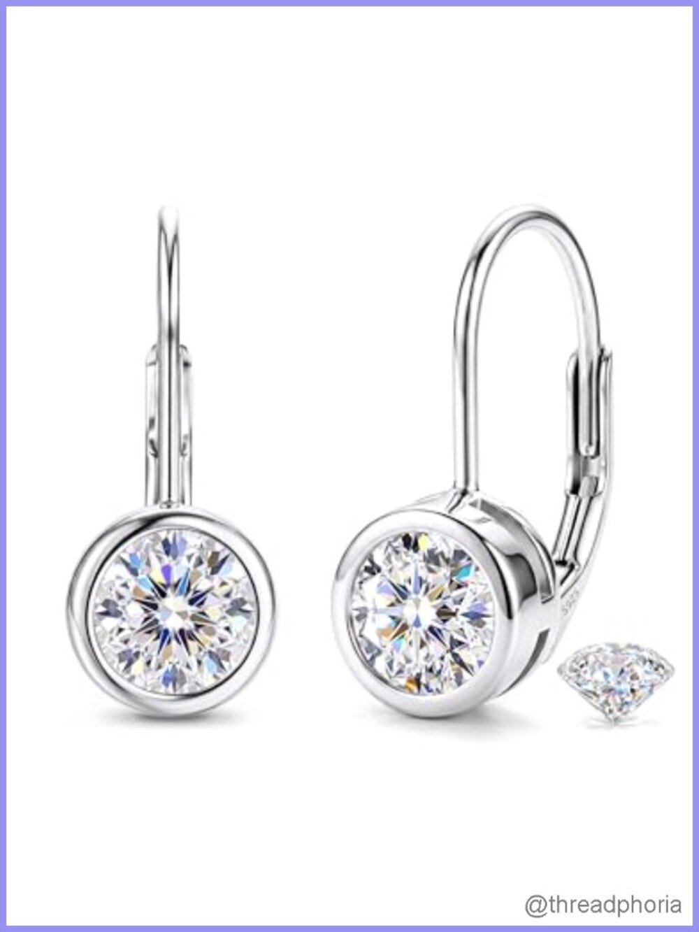 Moissanite Leverback Earrings 925 Sterling Silver Bezel Drop Dangle